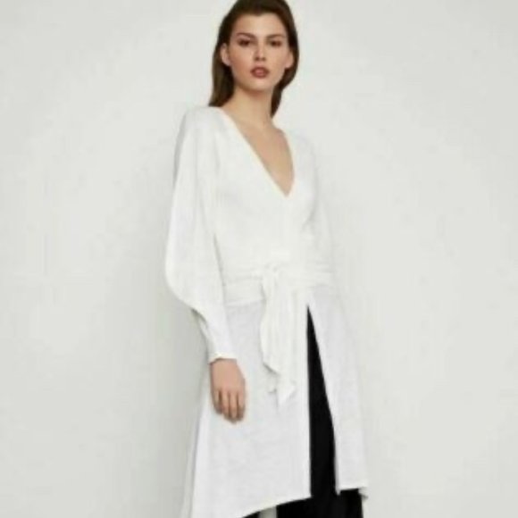NWT BCBGMaxAzria  Asymmetric Tie-Front Tunic Top Off White Small - Picture 1 of 9